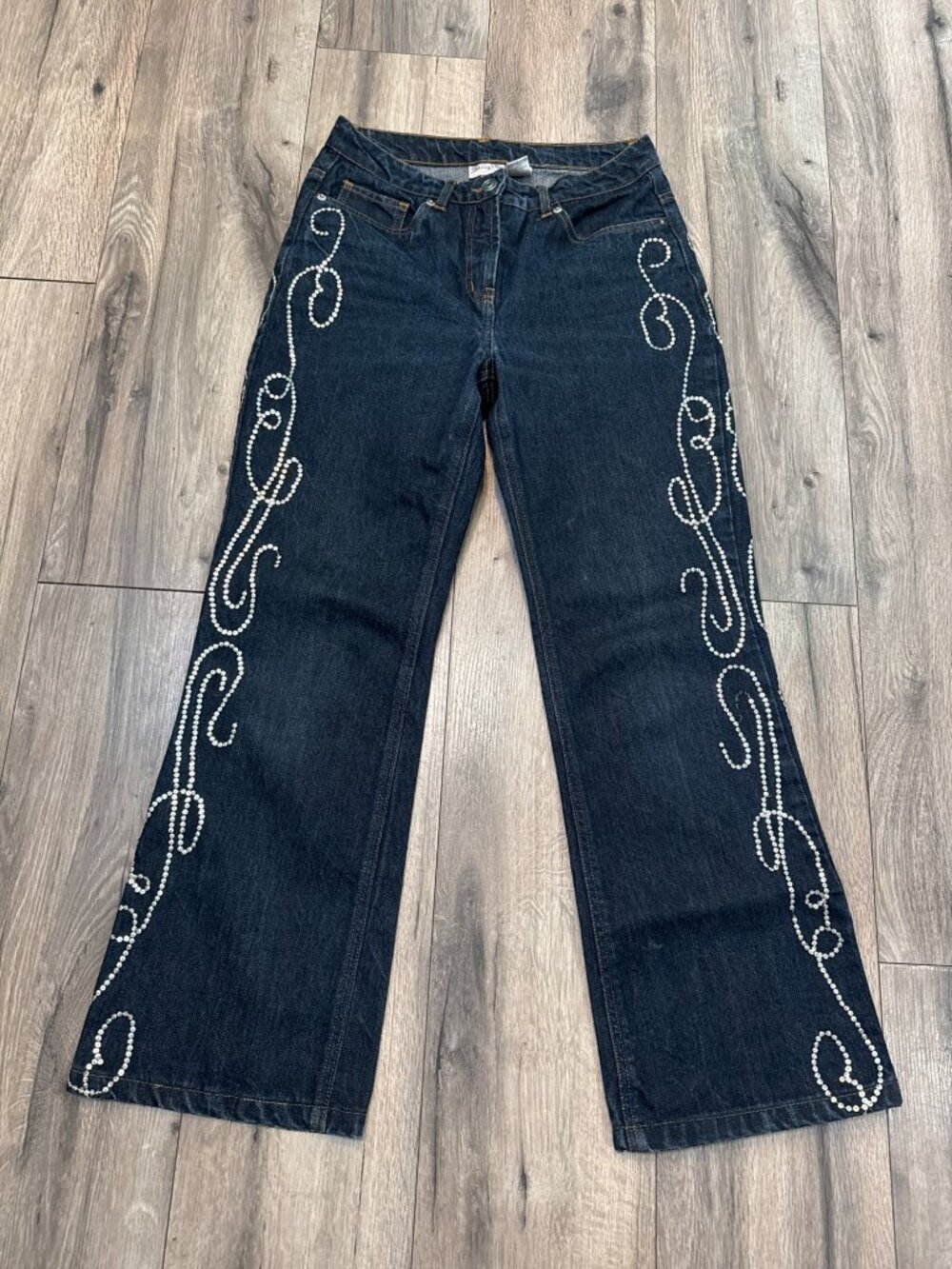 Spiegel Womens Dark Wash Rhinestone Embellished Bootcut Jeans Size 6 Vintage Y2K